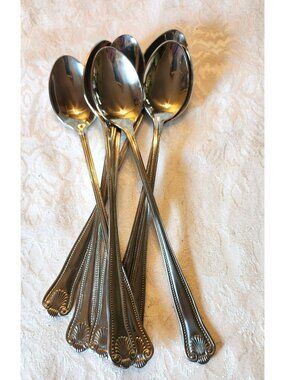 Supreme By Towle Stuart Shell Silverplate Iced Tea Spoons Set Of 8 Vintage  Eleg